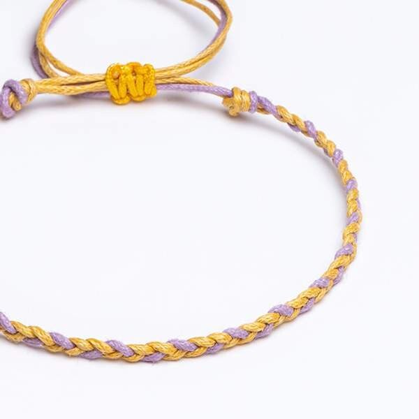 Sharadamba 2mm Eflatun - Sarı Örgü Unisex Bileklik