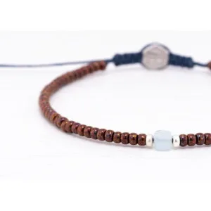 3mm Bronz Miyuki-Gümüş-Aquamarin Taşı Bileklik
