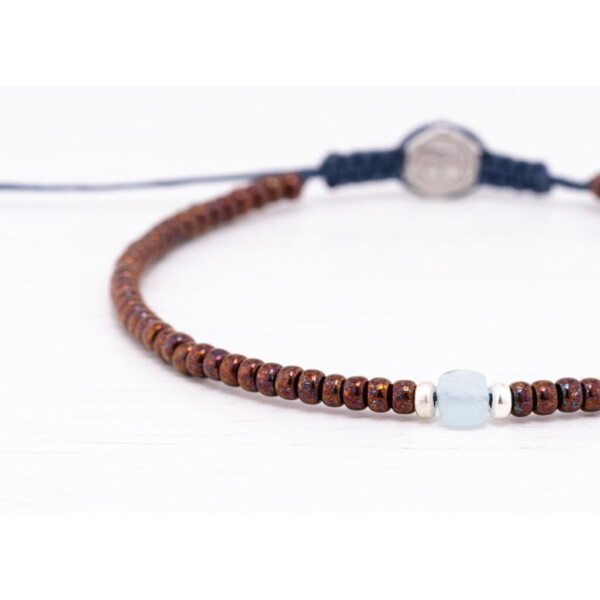 3mm Bronz Miyuki-Gümüş-Aquamarin Taşı Bileklik