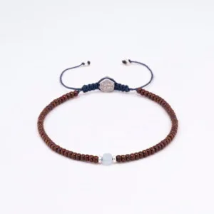3mm Bronz Miyuki-Gümüş-Aquamarin Taşı Bileklik