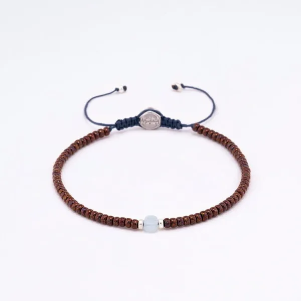 3mm Bronz Miyuki-Gümüş-Aquamarin Taşı Bileklik