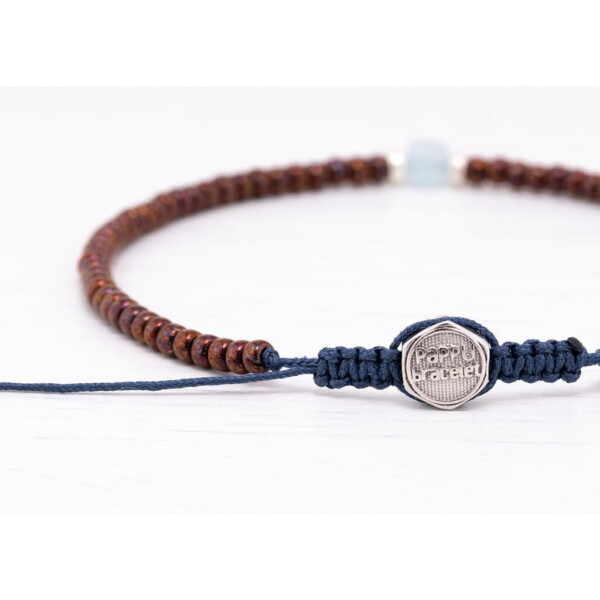 3mm Bronz Miyuki-Gümüş-Aquamarin Taşı Bileklik