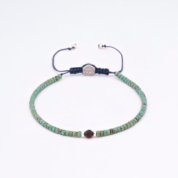 3mm Kırçıllı Turkuaz Miyuki-Gümüş-Garnet Taşı Bileklik