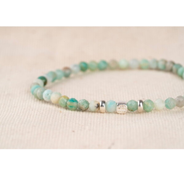 4mm Amazonit Taşı 925 Ayar Gümüş Bileklik