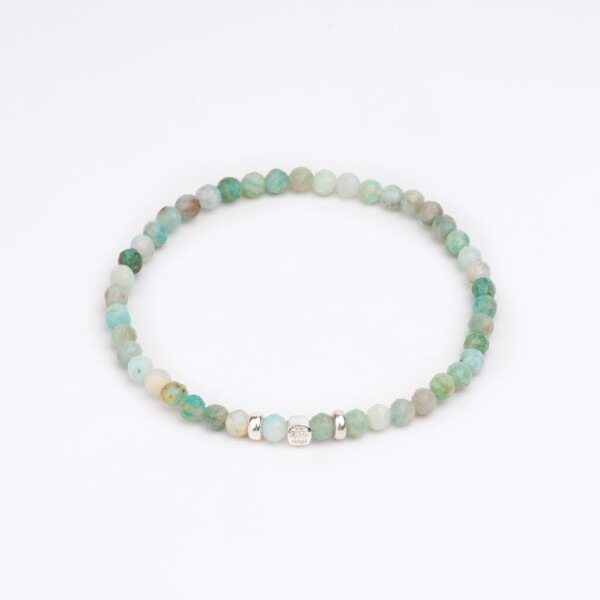 4mm Amazonit Taşı 925 Ayar Gümüş Bileklik