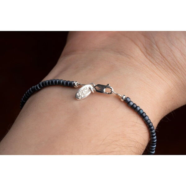 4mm Ay Taşı - Petrol Mavi Miyuki Boncuk - Gümüş Bileklik PB24199