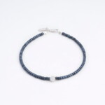 4mm Ay Taşı - Petrol Mavi Miyuki Boncuk - Gümüş Bileklik PB24199