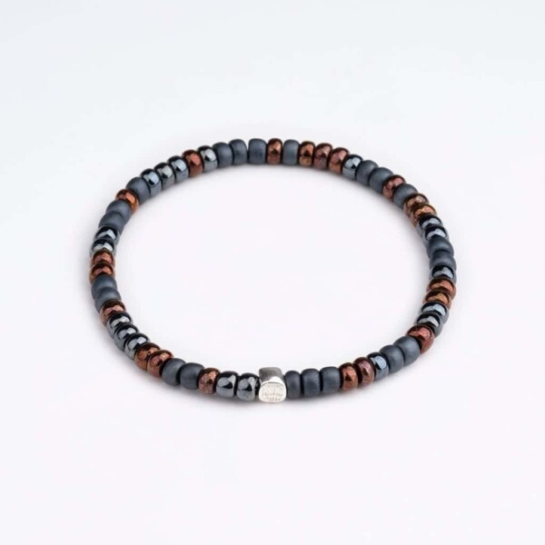 4mm Füme Miyuki Boncuklu 925 Ayar Gümüş Bileklik PB24431