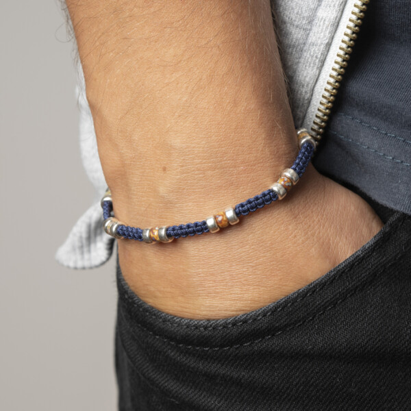 4mm Miyuki - Gümüş Makrome Örgü İndigo Mavi Bileklik