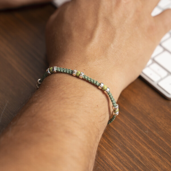 4mm Miyuki - Gümüş Makrome Örgü Su Yeşili Bileklik