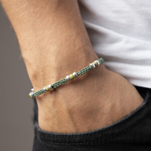 4mm Miyuki - Gümüş Makrome Örgü Su Yeşili Bileklik