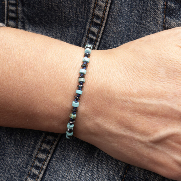 4mm Turkuaz ve Hematit Taşı - 925 Gümüş Bileklik