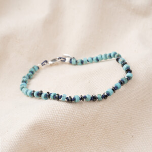 4mm Turkuaz ve Hematit Taşı - 925 Gümüş Bileklik