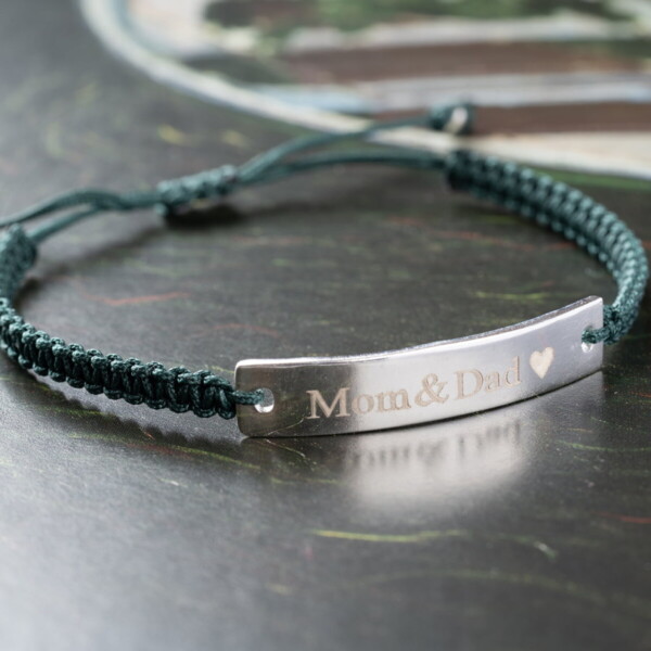 Kişiye Özel 925 Gümüş Makrome Örgülü Yeşil İsimli Bileklik PB22480