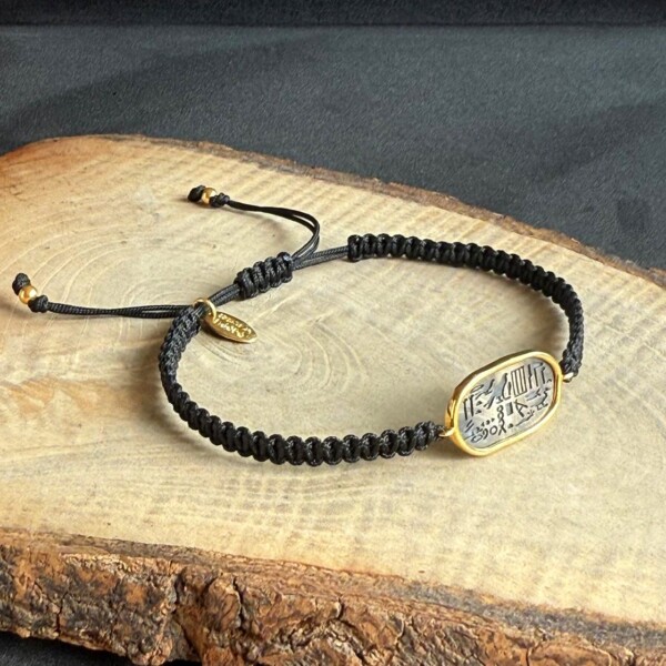 925 Gümüş Altın Kaplama Mısır Hiyeroglif Bileklik 925 Gümüş Altın Kaplama Mısır Hiyeroglif Bileklik