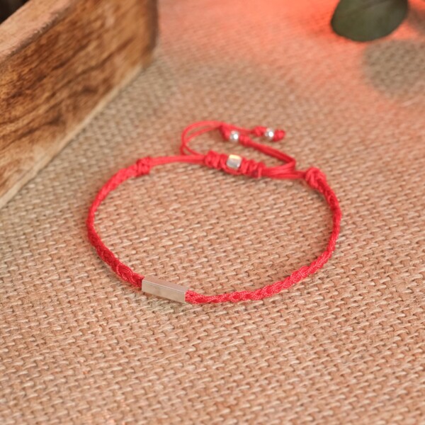 925 Gümüş Kırmızı Saç Örgü Bileklik - Gül