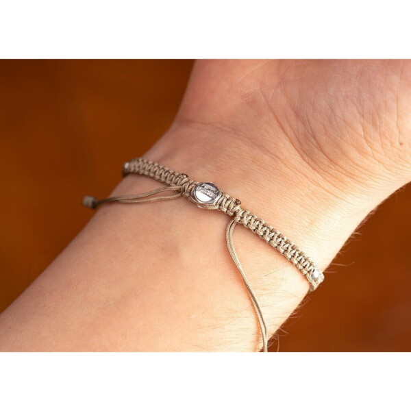 925 Gümüş Makrome Örgü Bej Renk Paraşüt İpli Bileklik