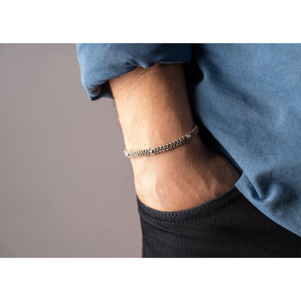 925 Gümüş Makrome Örgü Bej Renk Paraşüt İpli Bileklik