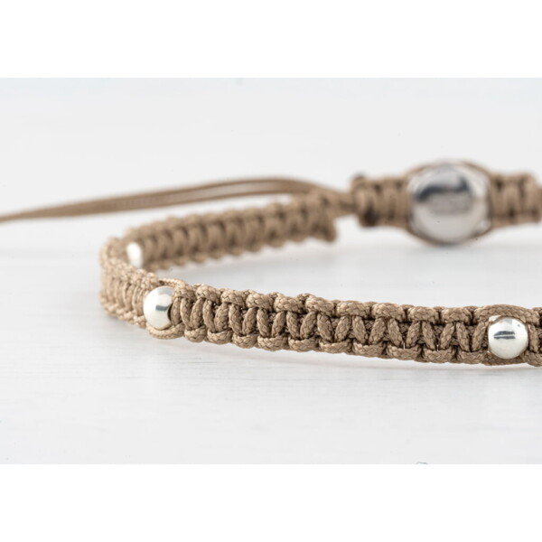 925 Gümüş Makrome Örgü Bej Renk Paraşüt İpli Bileklik