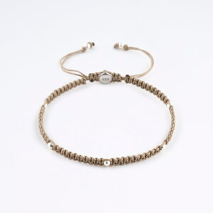 925 Gümüş Makrome Örgü Bej Renk Paraşüt İpli Bileklik