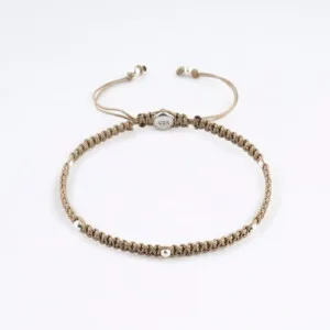 925 Gümüş Makrome Örgü Bej Renk Paraşüt İpli Bileklik