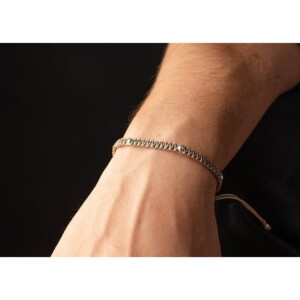 925 Gümüş Makrome Örgü Bej Renk Paraşüt İpli Bileklik