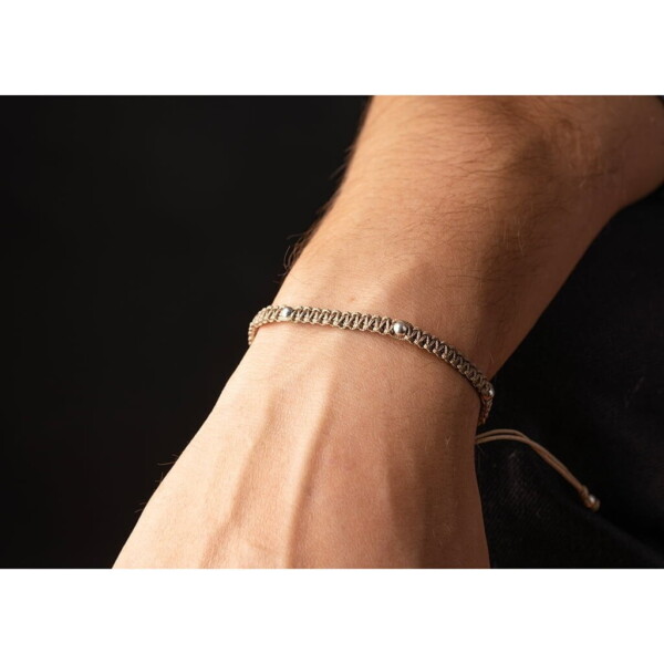 925 Gümüş Makrome Örgü Bej Renk Paraşüt İpli Bileklik