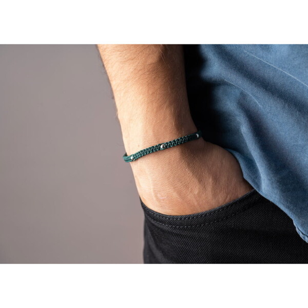 925 Gümüş Makrome Örgü Yeşil Renk Paraşüt İpli Bileklik