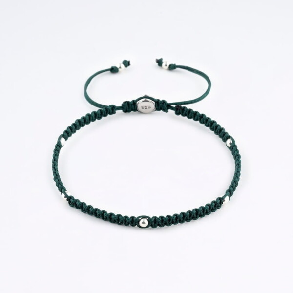 925 Gümüş Makrome Örgü Yeşil Renk Paraşüt İpli Bileklik