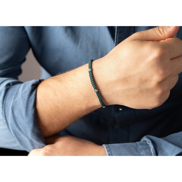 925 Gümüş Makrome Örgü Yeşil Renk Paraşüt İpli Bileklik