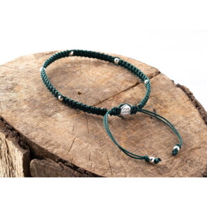 925 Gümüş Makrome Örgü Yeşil Renk Paraşüt İpli Bileklik