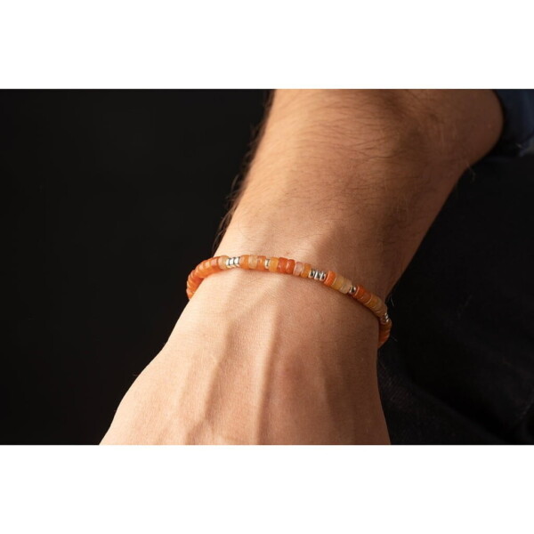 Akik Taşı - 925 Ayar Gümüş Bej Renk Paraşüt İp Bileklik PB23751