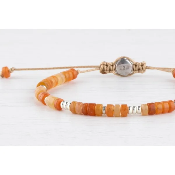 Akik Taşı - 925 Ayar Gümüş Bej Renk Paraşüt İp Bileklik PB23751