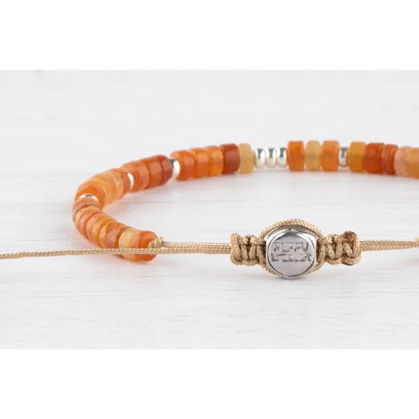 Akik Taşı - 925 Ayar Gümüş Bej Renk Paraşüt İp Bileklik PB23751