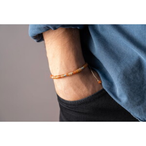 Akik Taşı - 925 Ayar Gümüş Bej Renk Paraşüt İp Bileklik PB23751