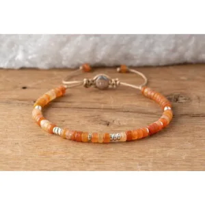 Akik Taşı - 925 Ayar Gümüş Bej Renk Paraşüt İp Bileklik PB23751