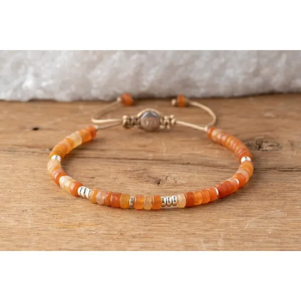 Akik Taşı - 925 Ayar Gümüş Bej Renk Paraşüt İp Bileklik PB23751