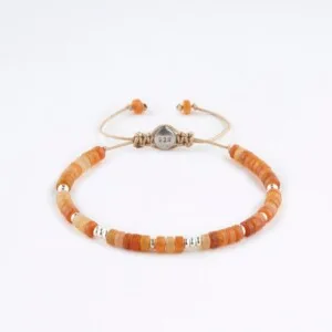 Akik Taşı - 925 Ayar Gümüş Bej Renk Paraşüt İp Bileklik PB23751