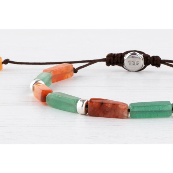 Yeşil - Kırmızı Akik Taşı - 925 Ayar Gümüş Bileklik - Çimen