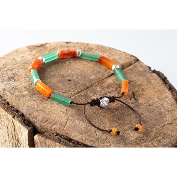 Yeşil - Kırmızı Akik Taşı - 925 Ayar Gümüş Bileklik - Çimen