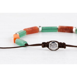 Yeşil - Kırmızı Akik Taşı - 925 Ayar Gümüş Bileklik - Çimen