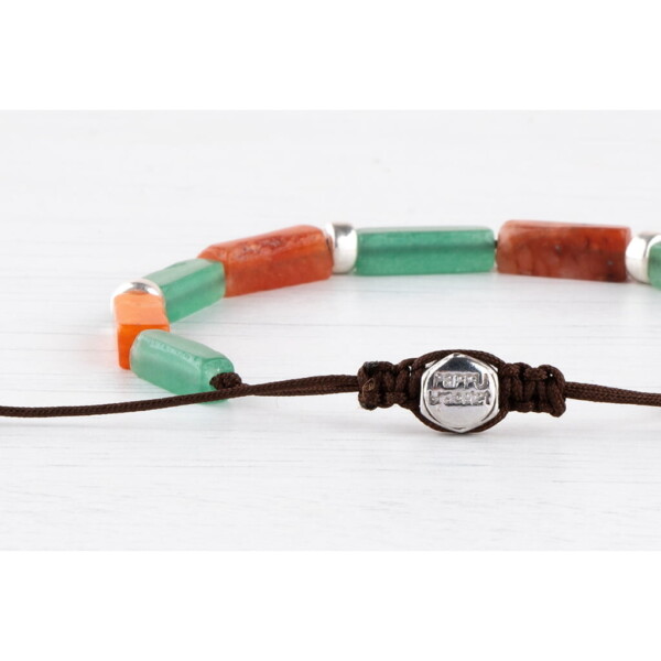 Yeşil - Kırmızı Akik Taşı - 925 Ayar Gümüş Bileklik - Çimen