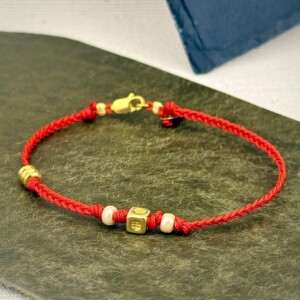 Altın Kaplama Gümüş - Kırmızı Örgü Bileklik