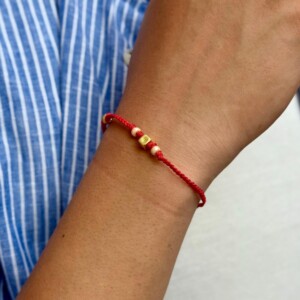 Altın Kaplama Gümüş - Kırmızı Örgü Bileklik