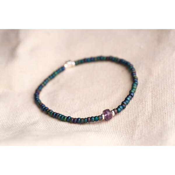 Ametist Taşı-Petrol Yeşili Renk Miyuki-Gümüş Bileklik