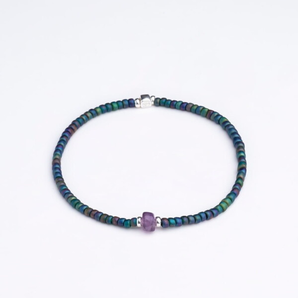 Ametist Taşı-Petrol Yeşili Renk Miyuki-Gümüş Bileklik