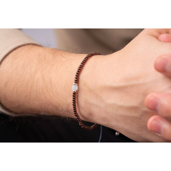 Aquamarin Taşı-Bronz Miyuki Boncuk-Gümüş Bileklik
