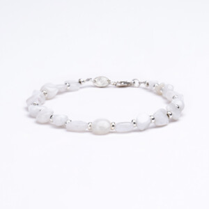 Ay Taşı - 925 Ayar Gümüş Boncuklu Bileklik - Asimetrik