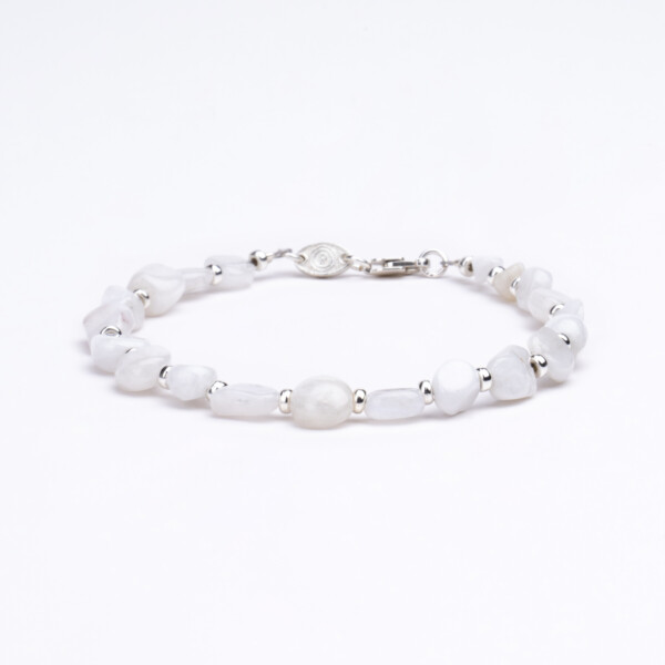 Ay Taşı - 925 Ayar Gümüş Boncuklu Bileklik - Asimetrik Ay Taşı - 925 Ayar Gümüş Boncuklu Bileklik - Asimetrik