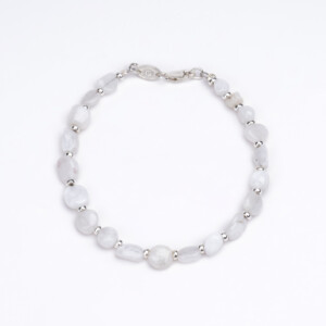 Ay Taşı - 925 Ayar Gümüş Boncuklu Bileklik - Asimetrik